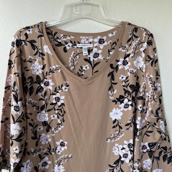 Isaac Mizrahi Taupe Tan Floral V Neck Pullover size 2X - Picture 3 of 10